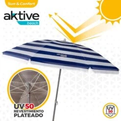 AKTIVE - Parasol Plage Avec Protection UV50, Anti-Vent, Ø 180 Cm -Surf Fournitures Boutique aktive parasol plage avec protection uv50 anti vent o 180 cm 2