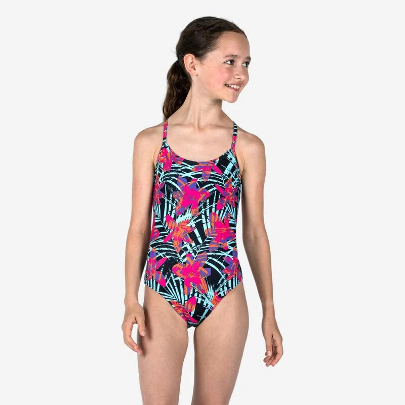 Maillot De Bain 1 Pièce Fille - 100 Hiloe Tropical Party Rose 1 Maillot De Bain 1 Pièce Fille - 100 Hiloe Tropical Party Rose