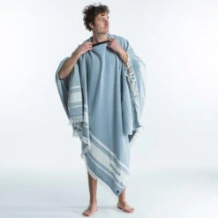 Serviette De Plage Poncho 190 X 190 Cm - Gris Bleu -Surf Fournitures Boutique serviette de plage poncho 190 x 190 cm gris bleu 3