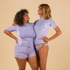 Tee Shirt Anti UV Surf Top 500 Manches Courtes Femme Parme Et Floral SELVA -Surf Fournitures Boutique tee shirt anti uv surf top 500 manches courtes femme parme et floral selva 5